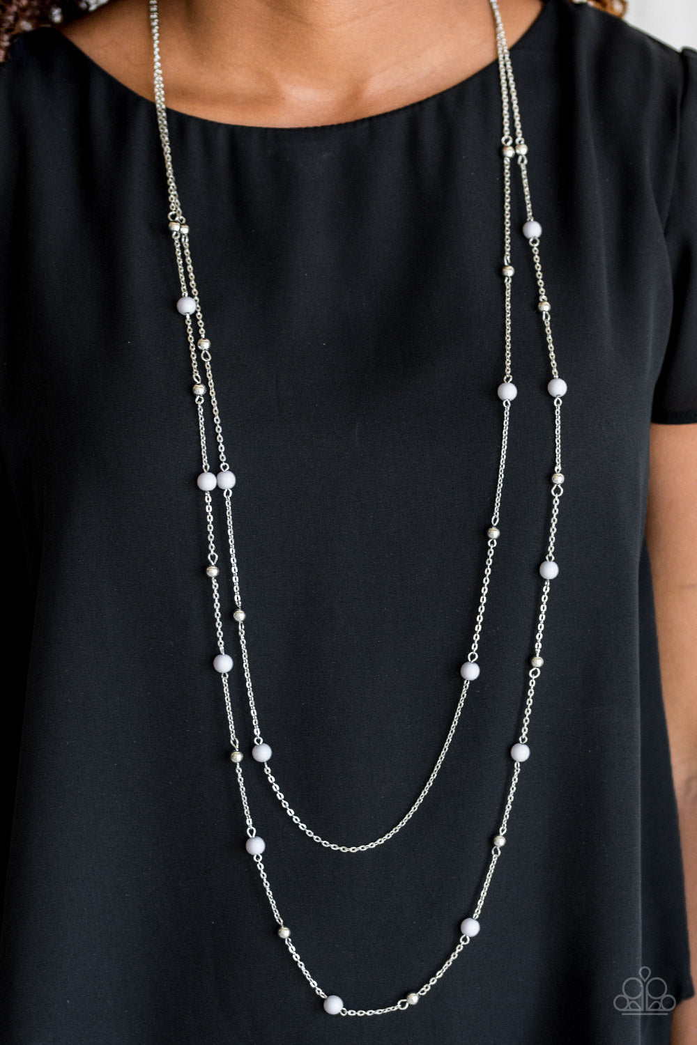 Paparazzi Beach Party Pageant - Silver Beads - Necklace and matching Earrings - $5 Jewelry With Ashley Swint
