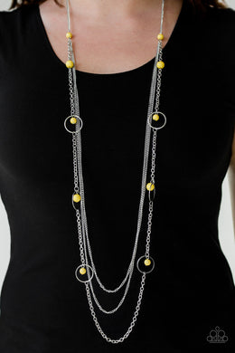 Paparazzi Collectively Carefree - Yellow - Silver Necklace & Earrings - $5 Jewelry With Ashley Swint