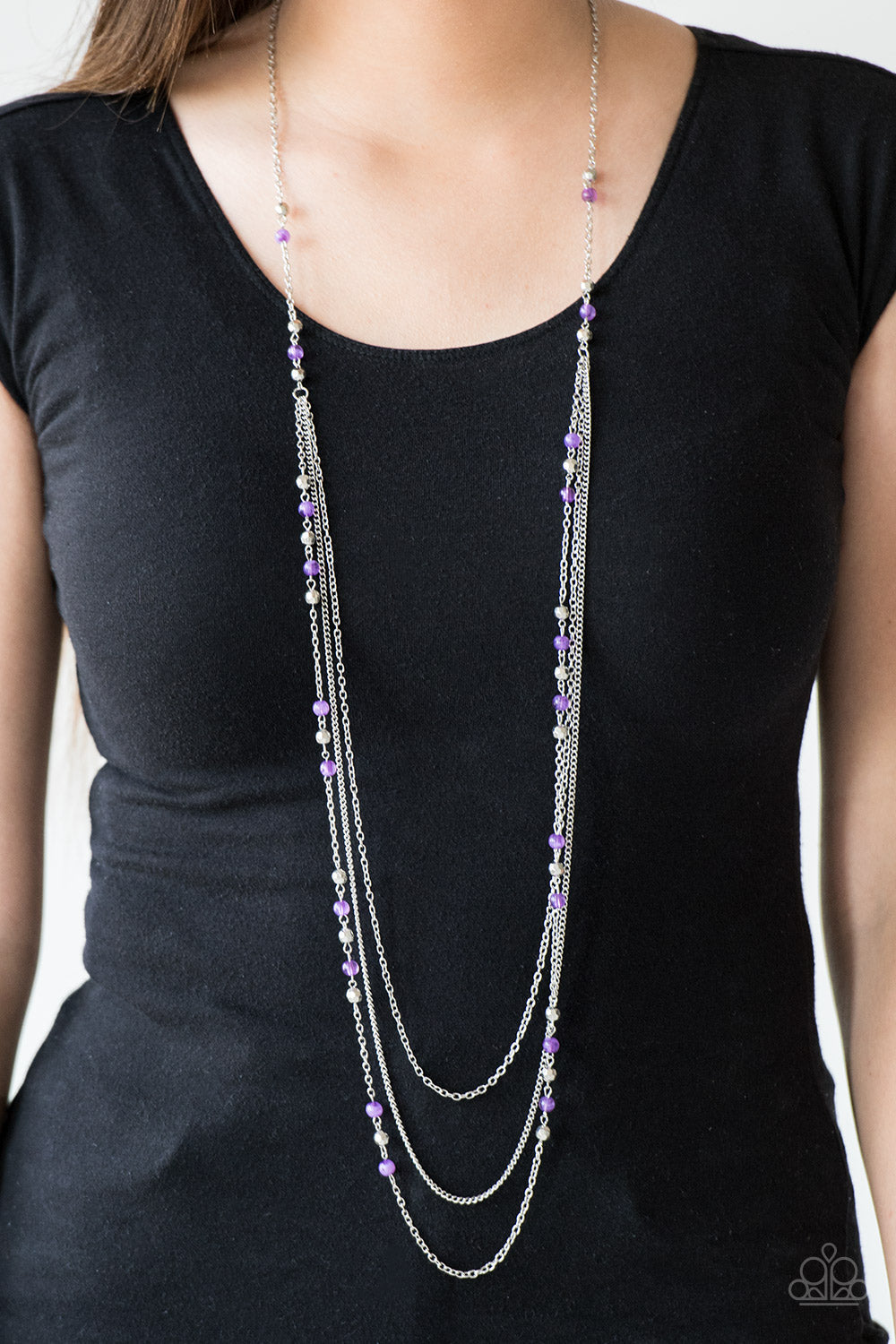 Paparazzi Colorful Cadence - Purple - Silver Chains - Necklace and matching Earrings - $5 Jewelry With Ashley Swint