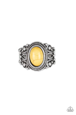 Paparazzi Coyote Canyon - Yellow - Stone - Ornate Silver Ring - $5 Jewelry With Ashley Swint