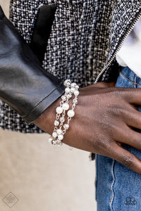 Paparazzi Every VOW and Then - White Pearls - Rhinestones - Bracelet - Fashion Fix December 2018 - $5 Jewelry With Ashley Swint