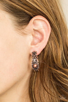 Paparazzi Exquisite Expense - Copper - Earrings - $5 Jewelry With Ashley Swint