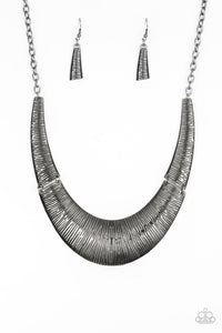 Paparazzi Feast or Famine - Black - Gunmetal Plates - Necklace & Earrings - $5 Jewelry With Ashley Swint
