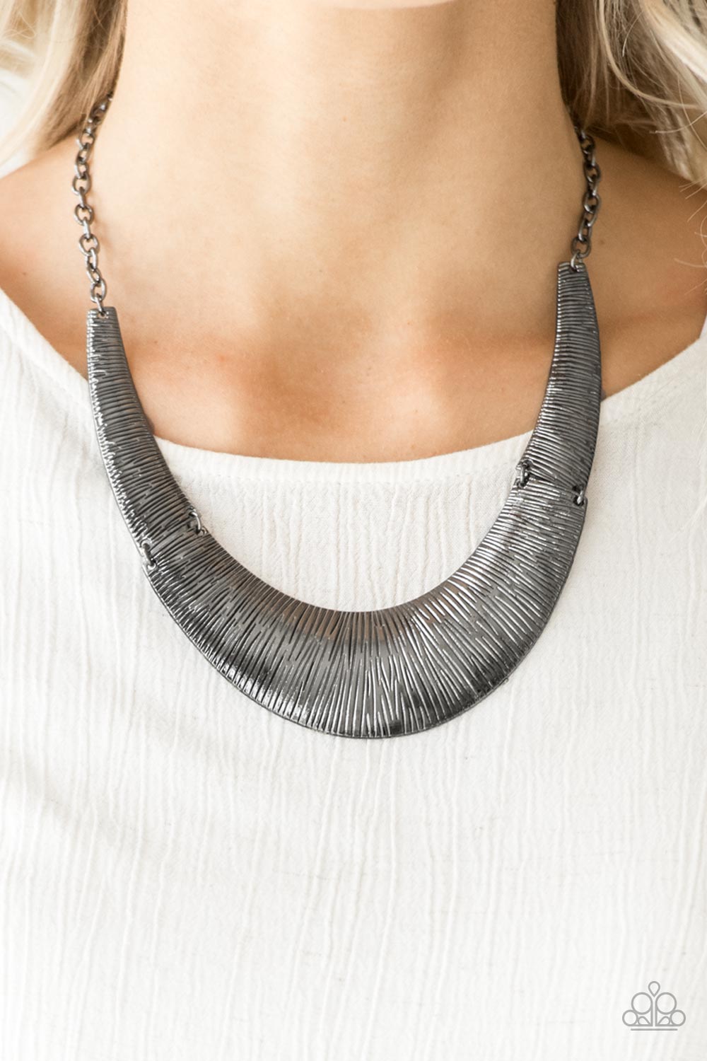 Paparazzi Feast or Famine - Black - Gunmetal Plates - Necklace & Earrings - $5 Jewelry With Ashley Swint