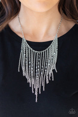 Paparazzi First Class Fringe - Silver Fringe Necklace and matching Earrings - Life of the Party Exclusive May 2019 - $5 Jewelry With Ashley Swint