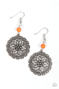 Paparazzi Full Floral - Orange - Filigree Silver Earrings - $5 Jewelry With Ashley Swint
