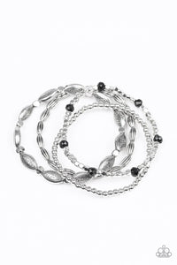 Paparazzi Full Of WANDER - Black Beads - Silver Set of 4 Bracelets - $5 Jewelry With Ashley Swint