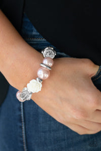 Paparazzi Here I Am - Pink Pearl - White Rose - Bracelet - $5 Jewelry With Ashley Swint