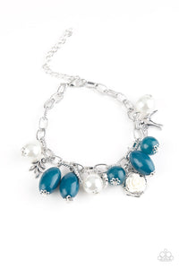 Paparazzi Love Doves - Blue - White Pearls - Shiny Silver Charms, Bird and Feather - Bracelet - $5 Jewelry With Ashley Swint