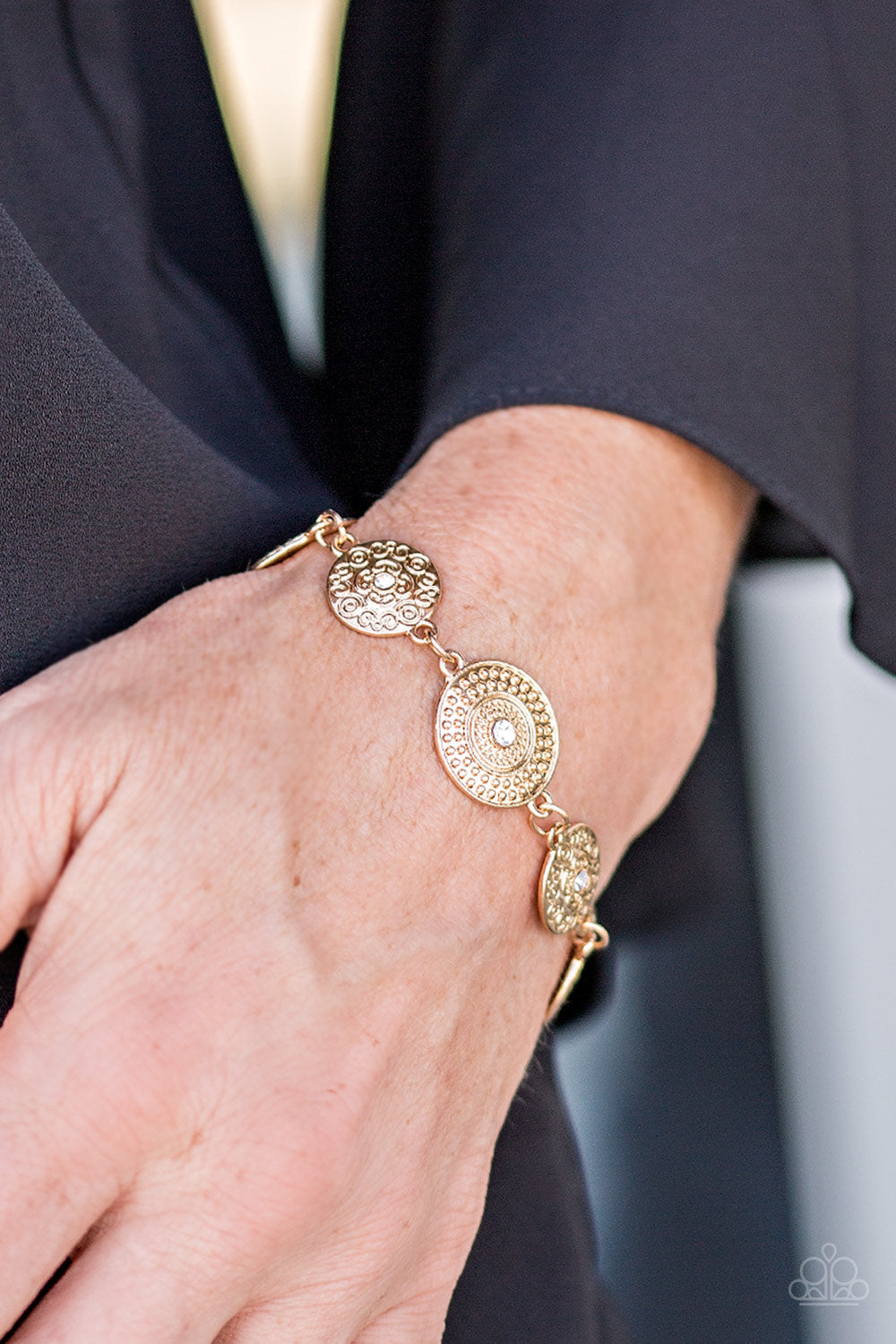 Paparazzi Malibu Magic - Gold - White Rhinestones - Filigree Frames - Bracelet - $5 Jewelry With Ashley Swint