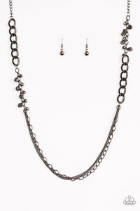 Paparazzi Mega Megacity - Black Gunmetal - Necklace and matching Earrings - $5 Jewelry With Ashley Swint