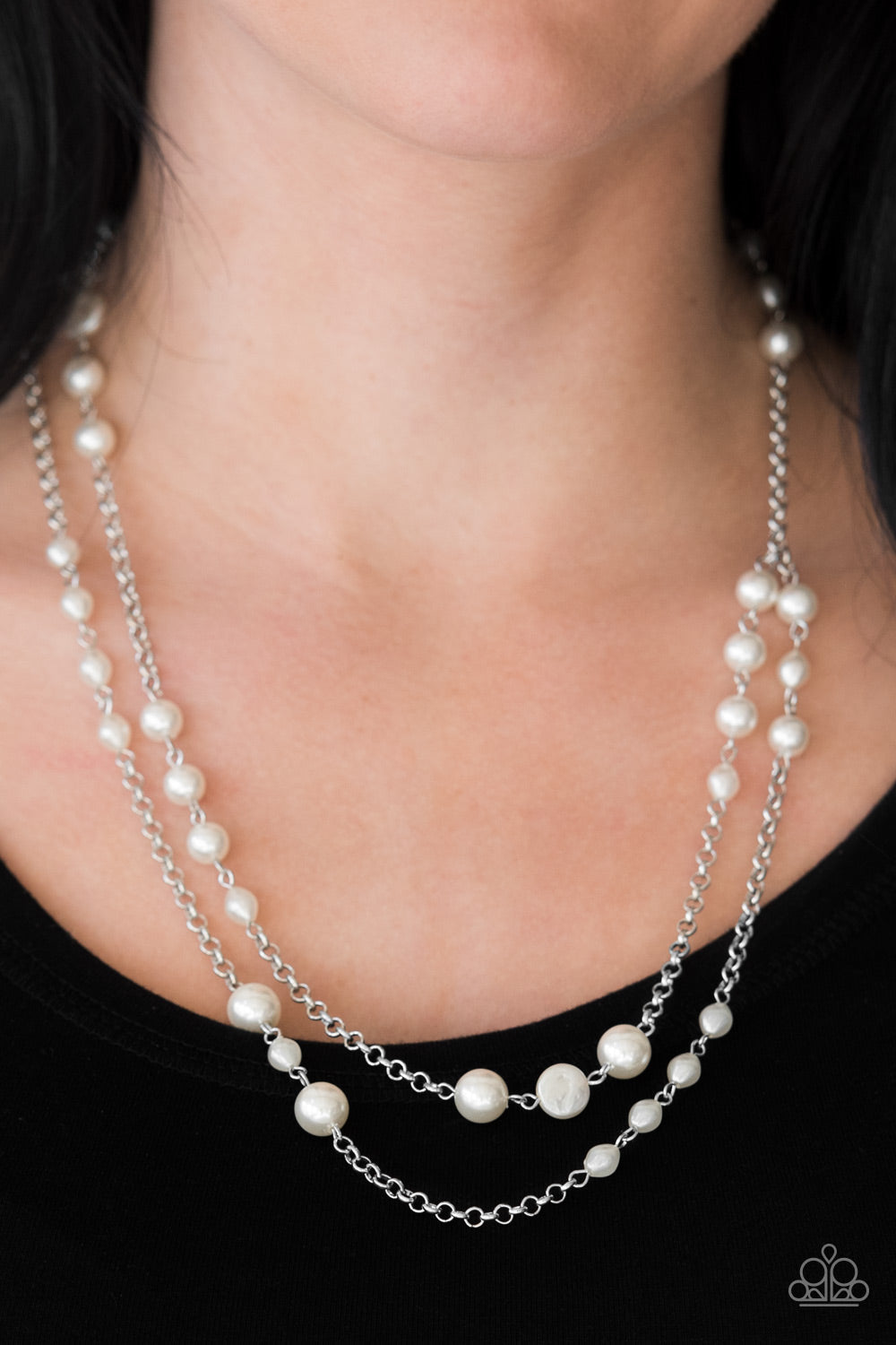 Paparazzi Pearl Promenade - White Pearly Beads - Silver Chains - Necklace & Earrings - $5 Jewelry With Ashley Swint