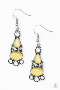Paparazzi Push Your LUXE - Yellow Moonstone - White Rhinestones Silver Earrings - $5 Jewelry With Ashley Swint