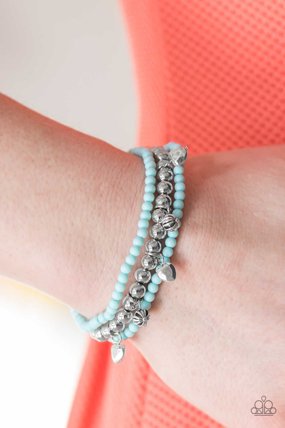 Paparazzi Springtime Sweethearts - Blue - Silver Beads - Set of 3 Stretchy Bracelets - $5 Jewelry With Ashley Swint