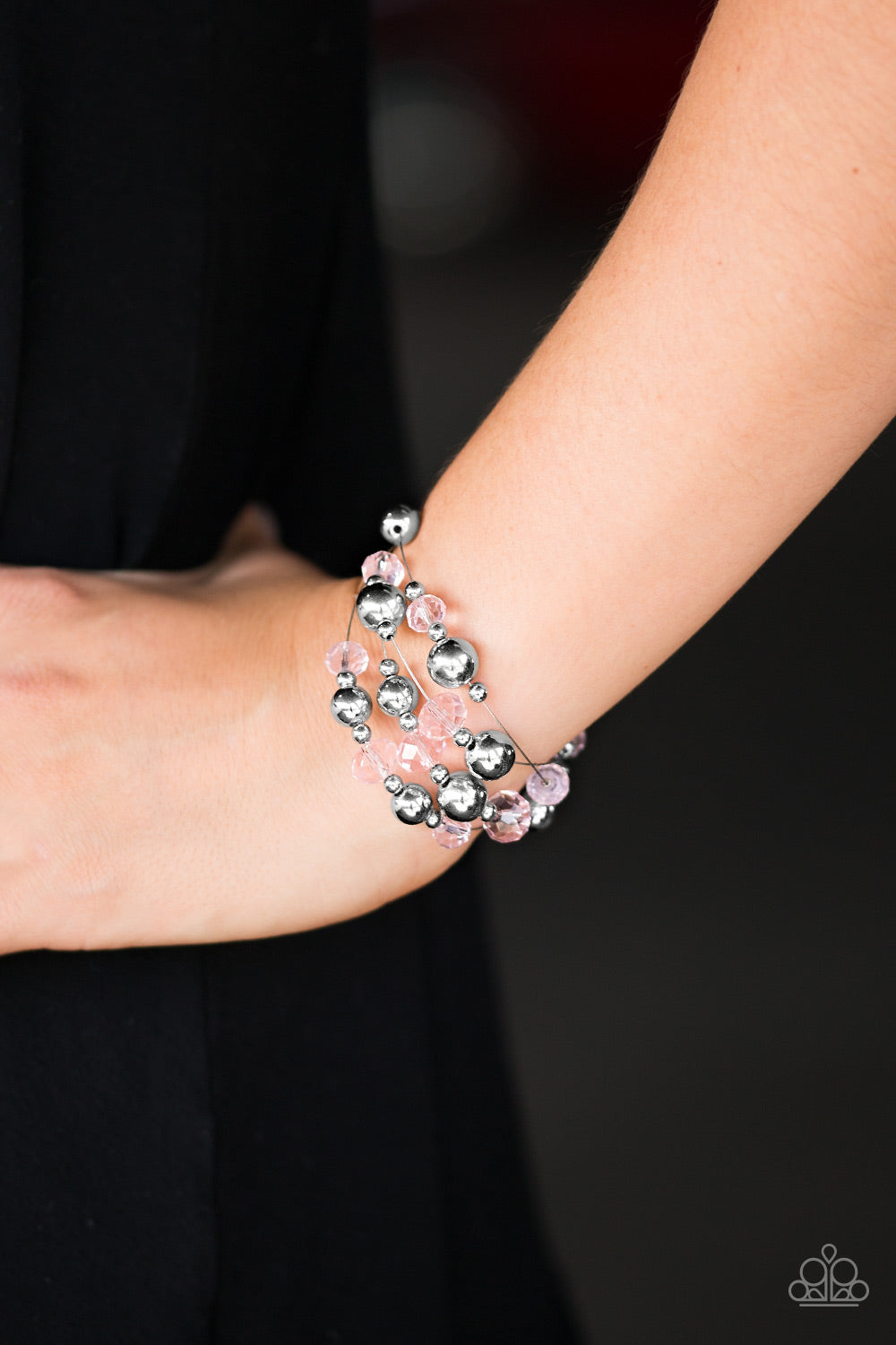 Paparazzi Sunset Beach - Pink - Silver Beads - Shimmer Wires - Bracelet - $5 Jewelry With Ashley Swint