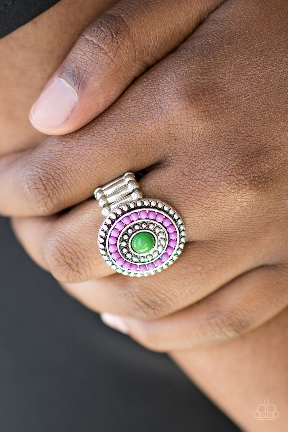 Paparazzi Tide Pools - Purple Beads - Green Bead - Silver Ring - $5 Jewelry With Ashley Swint