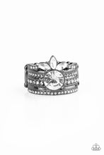 Load image into Gallery viewer, Paparazzi Top Dollar Bling - Black - White Rhinestones - Thick Gunmetal Band Ring - $5 Jewelry with Ashley Swint