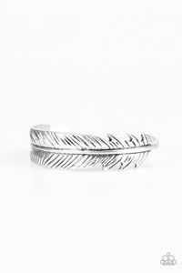 Paparazzi Tran-QUILL-ity - Silver - Feather - Cuff Bracelet - $5 Jewelry with Ashley Swint