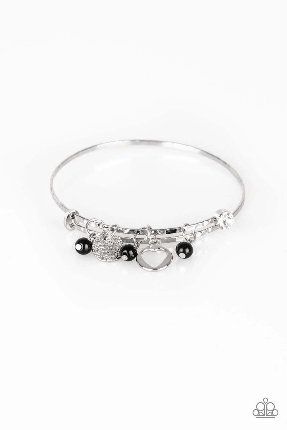 Paparazzi Truly True Love - Black beads - Silver wire coils Bracelet - Heart charm - $5 Jewelry with Ashley Swint