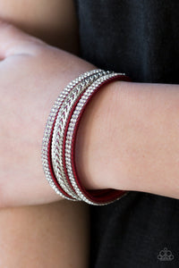 Paparazzi Unstoppable - Red - White Rhinestones - Wrap / Snap Bracelet - $5 Jewelry With Ashley Swint