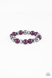 Paparazzi Very VIP - Purple - Silver and Hematite Beads - Stretchy Band Bracelet - $5 Jewelry With Ashley Swint
