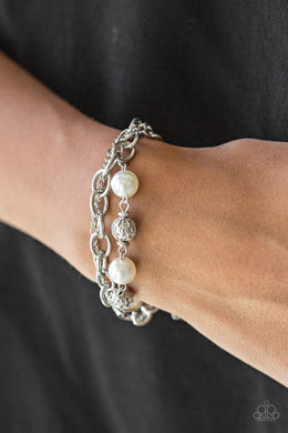 Paparazzi Vintage Variety - White - Pearly Beads - Silver Chains Bracelet - $5 Jewelry With Ashley Swint