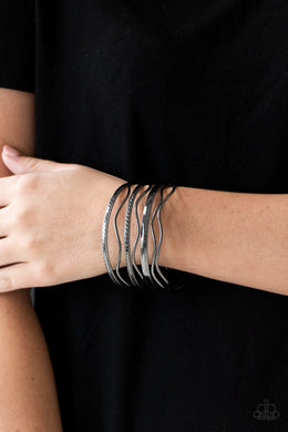 Paparazzi Zesty Zimbabwe - Black Gunmetal Bangles - Set of 7 Bracelets - $5 Jewelry With Ashley Swint