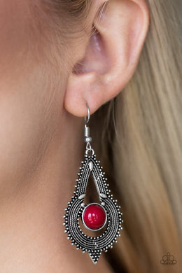 Paparazzi Zoomin Zumba - Red Beaded Center - Studded Rope Textures - Earrings - $5 Jewelry With Ashley Swint