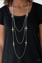 Load image into Gallery viewer, Paparazzi Hibiscus Hideaway - Yellow - Silver Floral Charms - Triple Chain Necklace &amp; Earrings - $5 Jewelry With Ashley Swint