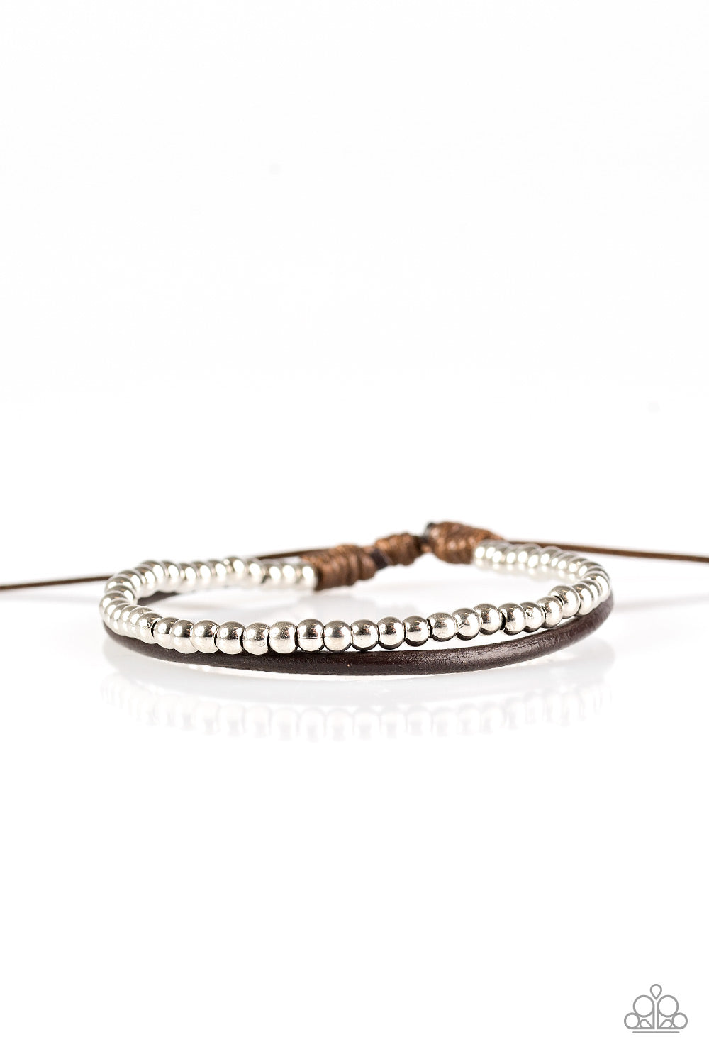 Paparazzi Mountain Mod - Brown Leather - Silver Beads - Sliding Knot Bracelet - $5 Jewelry With Ashley Swint