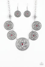Load image into Gallery viewer, Paparazzi Written In The STAR LILIES - Red Rhinestone - Sand Dollar - Silver Necklace &amp; Earrings - $5 Jewelry With Ashley Swint