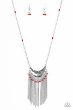 Load image into Gallery viewer, Paparazzi Desert Trance - Red Seed Beads - Silver Fringe Necklace and matching Earrings - $5 Jewelry With Ashley Swint