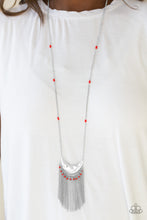 Load image into Gallery viewer, Paparazzi Desert Trance - Red Seed Beads - Silver Fringe Necklace and matching Earrings - $5 Jewelry With Ashley Swint