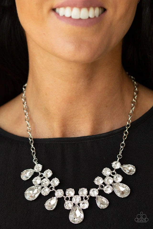 Paparazzi Debutante Drama - White Rhinestones - Necklace & Earrings