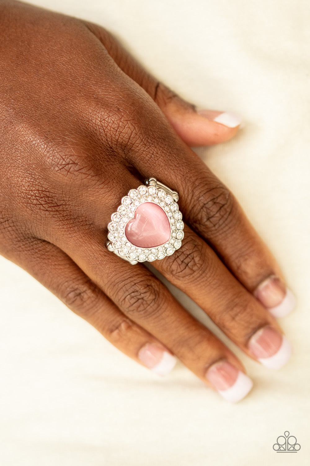 Paparazzi Lovely Luster - Pink - Cat's Eye - Heart White Rhinestones - Ring - $5 Jewelry with Ashley Swint