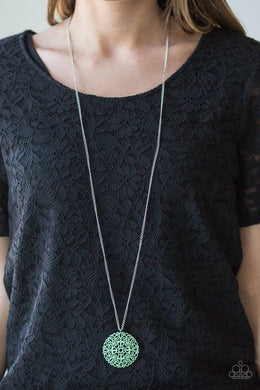Paparazzi Midsummer Musical - Green - Silver Necklace and matching Earrings - $5 Jewelry With Ashley Swint
