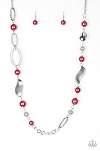 Paparazzi All About Me - Red Pearls - Silver Beads - Necklace & Earrings - $5 Jewelry with Ashley Swint