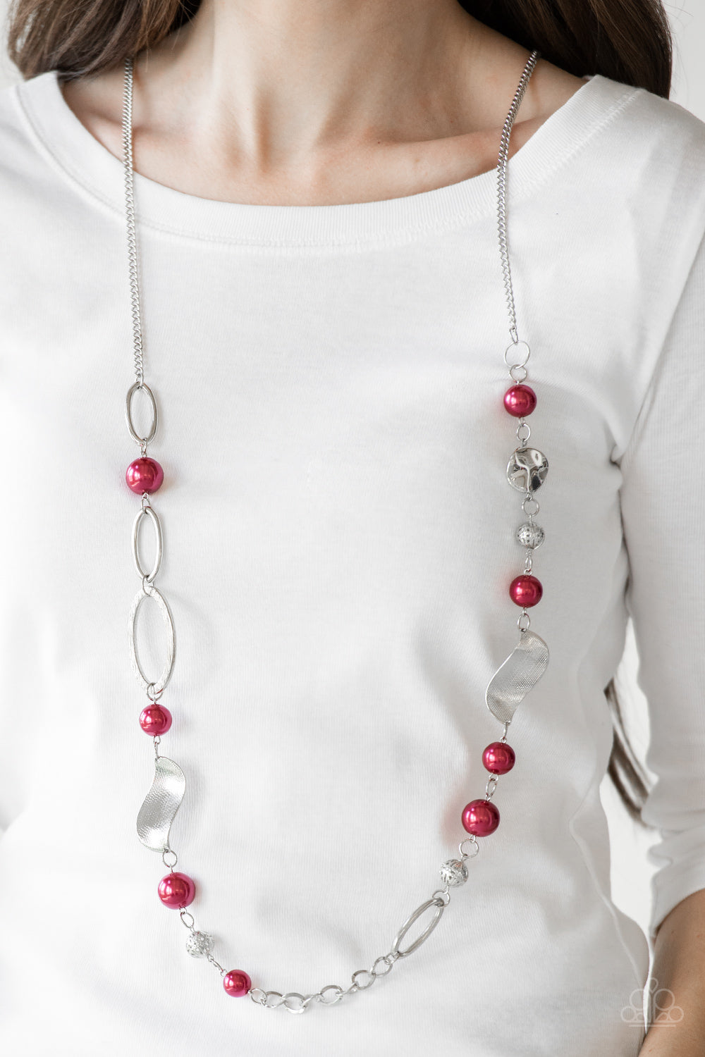 Paparazzi All About Me - Red Pearls - Silver Beads - Necklace & Earrings - $5 Jewelry with Ashley Swint