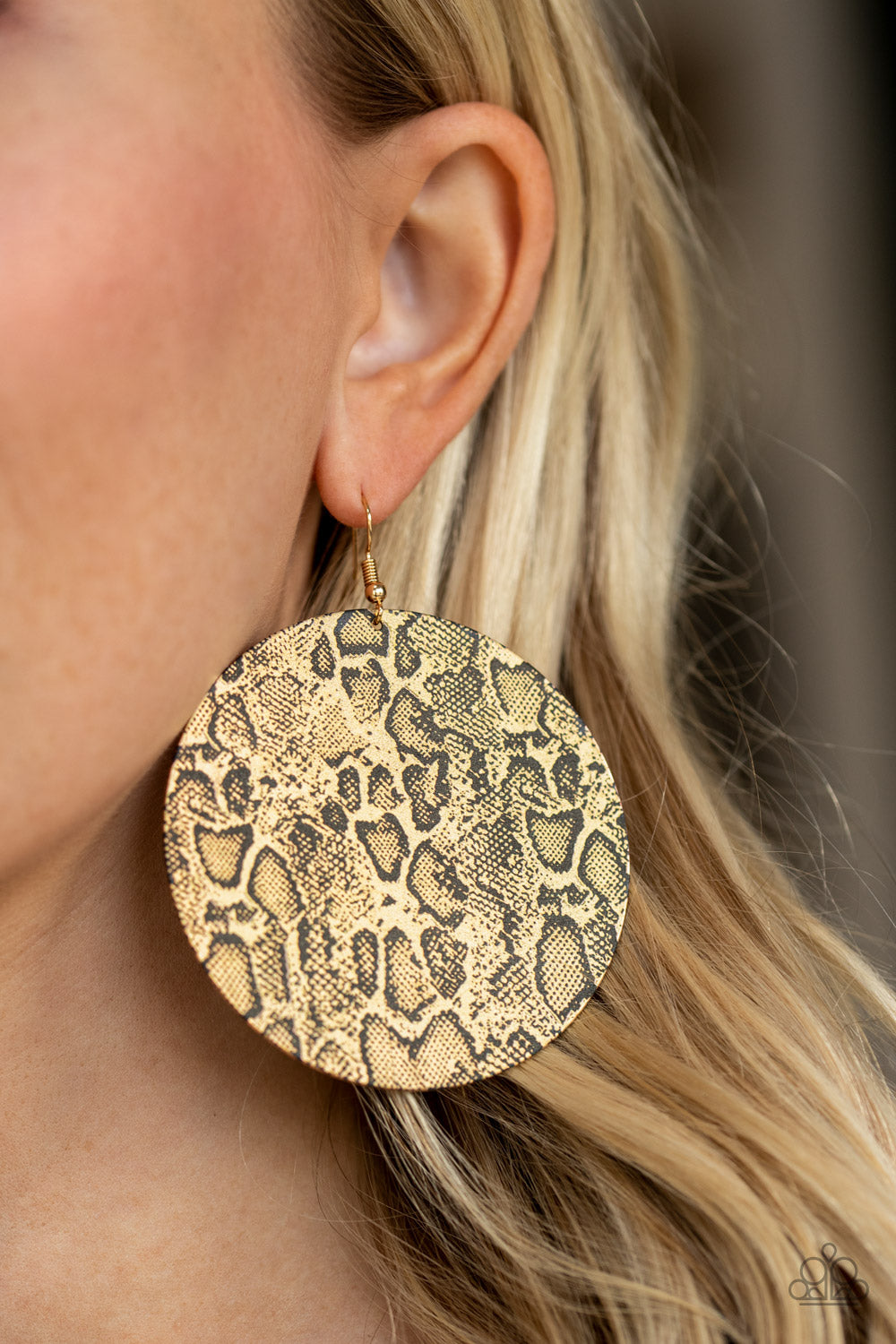 Paparazzi Animal Planet - Gold - Black Python Print - Earrings - $5 Jewelry with Ashley Swint