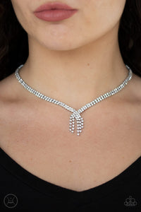 Paparazzi Ante Up - White Rhinestones - Choker Style Necklace & Earrings - $5 Jewelry with Ashley Swint