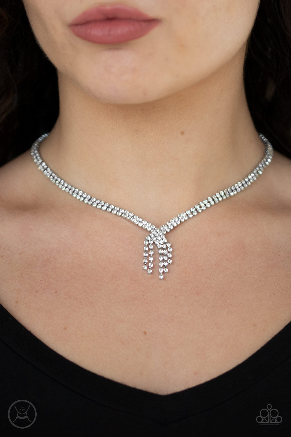 Paparazzi Ante Up - White Rhinestones - Choker Style Necklace & Earrings - $5 Jewelry with Ashley Swint