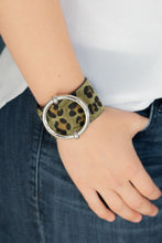Load image into Gallery viewer, Paparazzi Asking FUR Trouble - Green - Thick Black Leather Band - Fuzzy Cheetah Pattern - Bracelet - $5 Jewelry with Ashley Swint