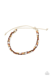 Paparazzi Back In The Saddle - Multi - Brown Leather Weaves - Coral, Yellow & White - Sliding Knot Bracelet - $5 Jewelry with Ashley Swint