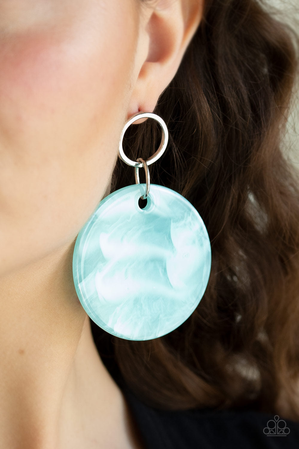Paparazzi Beach Bliss - Blue - Shell Like Acrylic - Silver Hoop Post Earrings - $5 Jewelry With Ashley Swint