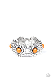 Paparazzi Bountiful Blossoms - Orange - Saffron Beads - Silver Stretchy Band - Bracelet - $5 Jewelry with Ashley Swint