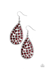 Load image into Gallery viewer, Paparazzi Call Me Ms. Universe - Red Rhinestones - Silver Teardrop Earrings - $5 Jewelry With Ashley Swint