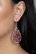 Load image into Gallery viewer, Paparazzi Call Me Ms. Universe - Red Rhinestones - Silver Teardrop Earrings - $5 Jewelry With Ashley Swint