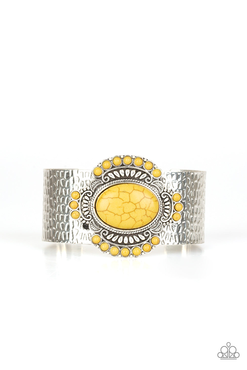 Paparazzi Canyon Crafted - Yellow Stones - Silver Cuff Bracelet - $5 Jewelry With Ashley Swint