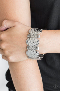 Paparazzi Cave Cache - Silver - Hammered Antiqued Frames - Stretchy Band Bracelet - $5 Jewelry with Ashley Swint