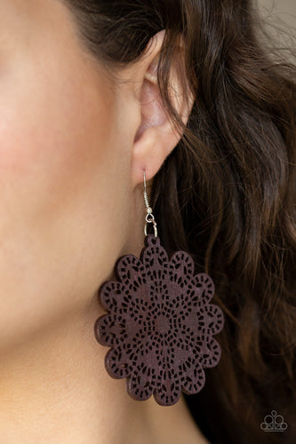 Paparazzi Coachella Cabaret - Brown - Floral Whimsical - Wooden Earrings - $5 Jewelry with Ashley Swint